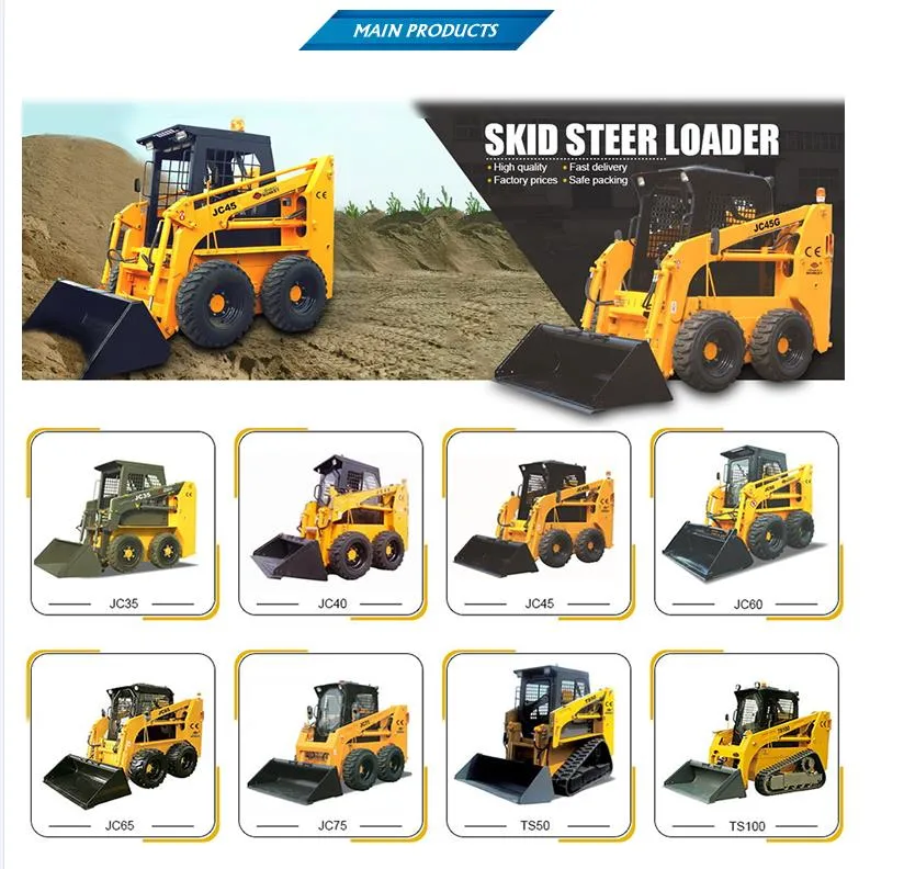 China Cheap Wheel Loader 50HP Jc45 Mini Loader Skid Steer with Forklift/Excavators/Backhoe/Bulldozer for Sale